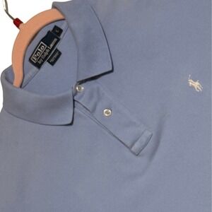 Polo Ralph Lauren Mens L Blue Mesh Short Sleeve Cotton Polo Shirt Pony Logo